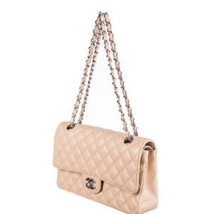 Chanel beige quilted caviar double flap classic